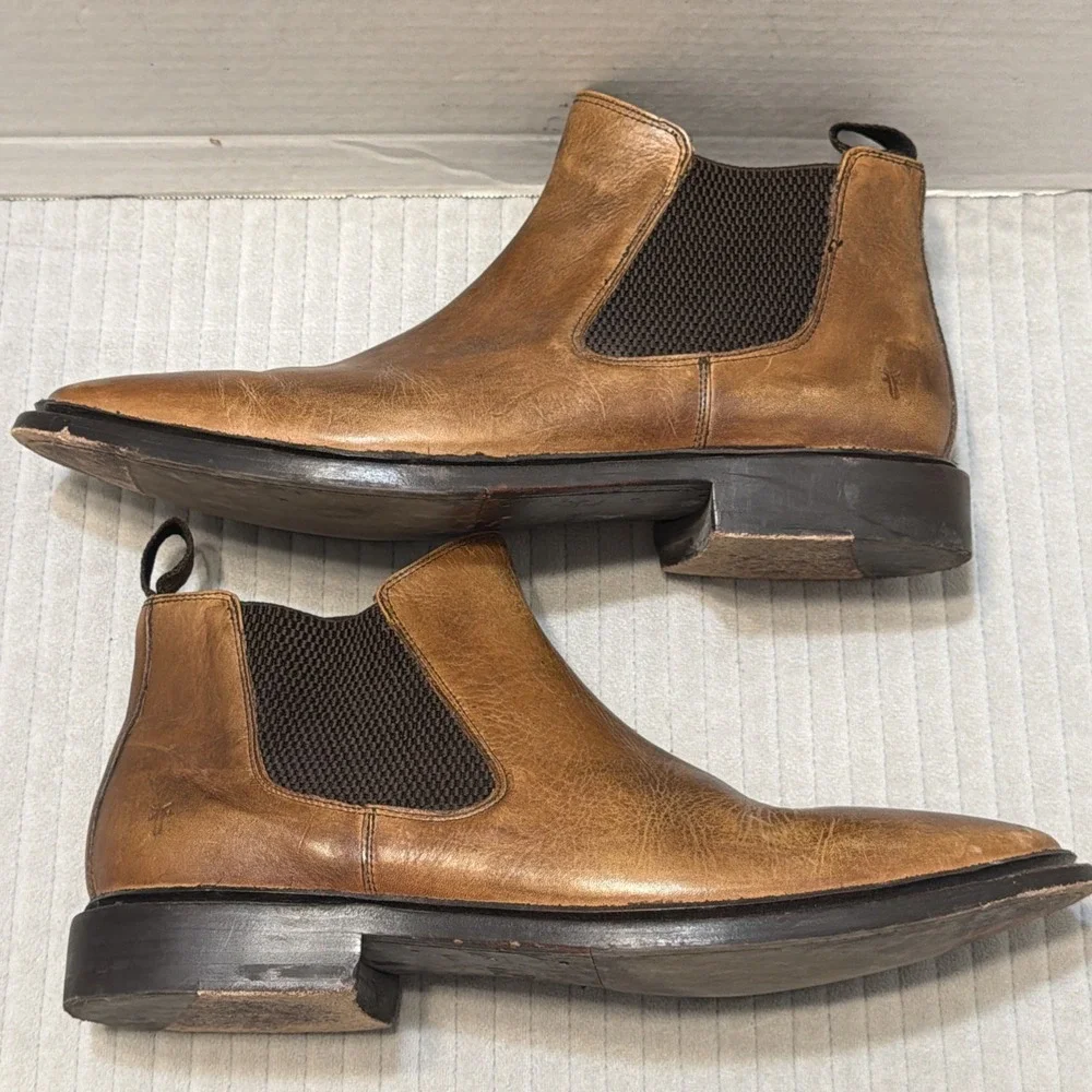Frye Peyton Mens Size 11.5 Pull On Chelsea Boots Brown Leather Distressed